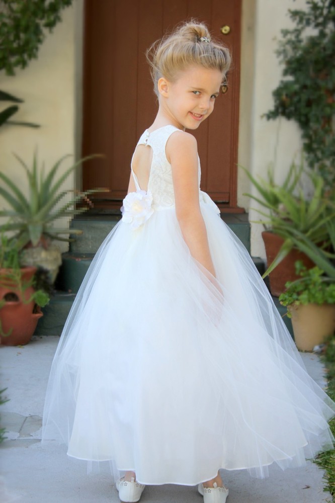 Floral Lace Heart Cutout Flower Girl Dresses Girls Pageant Dresses Princess Gown