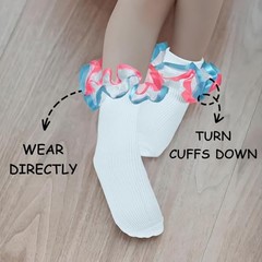 Baby Blue Fancy Ruffle Socks for Toddler Girls Two Tone 4-6 Years Two-tone 02