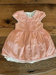 The Childrens Place Orange Gingham Smocked Baby Dress Puff Sleeve Lace Trim 24 M