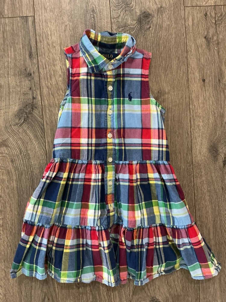 Polo Ralph Lauren Dress Girl’s 2T Red Blue Plaid Sleeveless Shirt Dress