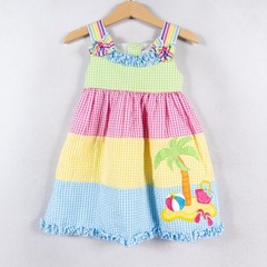Emily Rose Girls Dress 2T Multicolor Gingham Beach Palm Tree Summer Seersucker