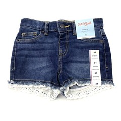 Cat & Jack Toddler Girls Size 3T Lace Hem Jean Shorts Stretch Dark Denim Wash
