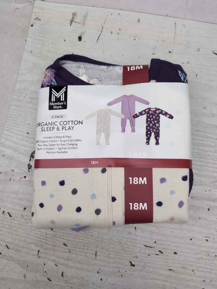 Member’s Mark Baby 3-Pack Organic Cotton Soft Sleep And Play Purple Sz 18M BR3