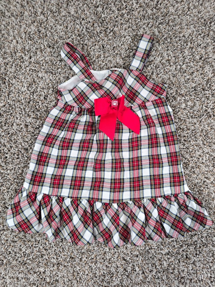 Youngland Girls Sz 3T Sleeveless Dress Black Red Plaid Bow Front