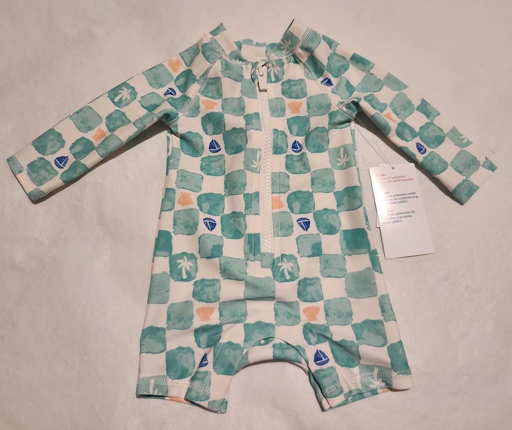 NWT Old Navy Tropical Nautical Print Rashguard Swim 1PC 0-3 Months Baby Boy