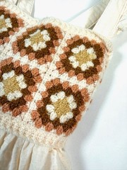 HAUTE HIPPIE Girls Boho Crochet Dress Cream 12M Cottagecore Granny Squares Retro