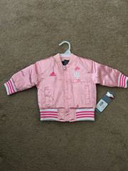 adidas Pink Satin Bomber Jacket Full Zip Logo Pockets Girls 12 Months