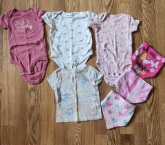 Clothing Lot 7 Baby Girl 0-3 Months Short Sleeve Top, One Pieces, Bibs