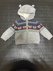 Unisex Baby & Toddler Full Zip Hooded Knit Sweater Bear Animal Print Gray