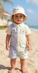 Baby Gap Romper 6-12 Multi-Colored Striped Cotton Shortall Brannan Bear With Hat