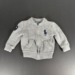 Polo RALPH LAUREN Cardigan Rib Knit Cotton Sweater Full Zip Big Pony BOYS 12 Mth