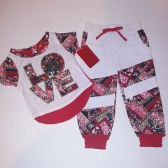Apple Bottoms Infant Outfit 2 Piece Set Red White T Shirt Joggers Activewear New