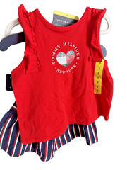 NWT Tommy Hilfiger Girls 2PC Heart Love Skort Set Ruffle Outfit Summer 5T Kids