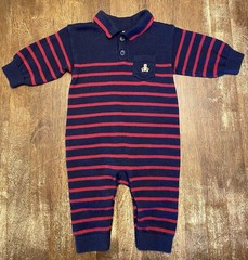 BABY GAP Boys 0-3 MONTH Navy Blue & Red Striped Knit Sweater Romper