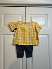 NWT Carter’s Size 24 M Baby Girl Yellow/White Checkered Top & Blue Pants 2pc Set