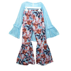 New Boutique Girls 3T Highland Cow Bell Pants Set Outfit Long Sleeve Outfit