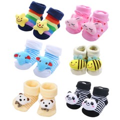 US 6 Pack Cute 3D Cartoon Anti-Skid Baby Booties Sock Slipper Shoes