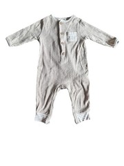 Rabbit + Bear Organic Cotton Baby Romper 3-6M Beige Ribbed Henley One Piece