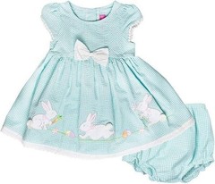 Good Lad Turquoise Seersucker Easter Bunny Dress Set Eyelet Bow 24 Months