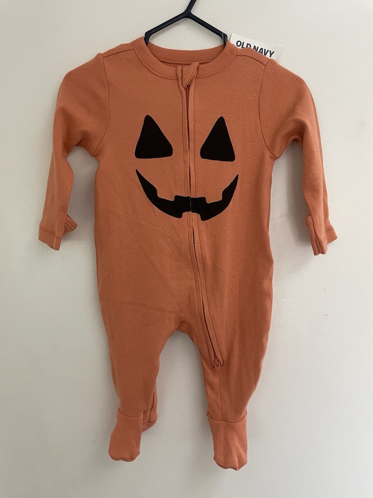 Old Navy Baby Boy Girl Halloween Jack O’Lantern Zip-Up Sleep & Play Orange 0-3 M