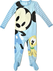 Disney Store Baby Blue Cotton Mickey Mouse Pluto One Piece Footed Pajamas 3-6 M