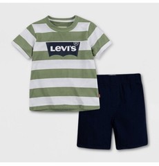 Levi’s Baby Boys’ Graphic Short Sleeve Top & Bottom Set – White/Gray- 24 months