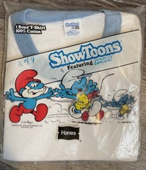 VTG 1983 Hanes ShowToons Smurfs Boys size 3 Tee Shirt Papa Smurf new sealed