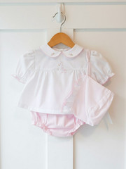 NWT Petit Ami White Pink 3p Giraffe Diaper Dress Set Preemie & Hat Baby Girls 00