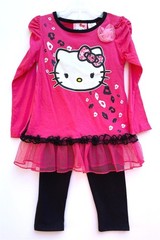 Hello Kitty 3T Pink Black Leopard Tunic Top + Leggings Set Mesh Ruffle Glitter