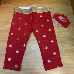 Baby Girl Christmas Leggings Red Gold Stretch Light Pants 0-3M Holiday Time