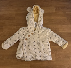 Disney Baby Winnie The Pooh Baby Sz 6/9M Cream Three Button Hooded Coat Bear Ear