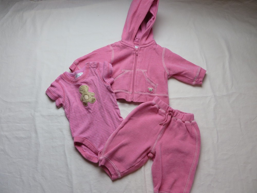Childrens Place Girls Outfit 3 Pc Pants Hooded Jacket One Piece 3 – 6 Mos #6889