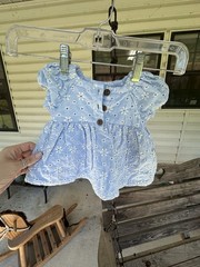 Baby Girl Blue Lined Dress Wood Buttons Floral Eyelet Embroidery 0/3 Months