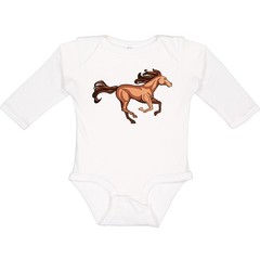 Inktastic Galloping Brown Horse-stylized Illustration Long Sleeve Creeper Races