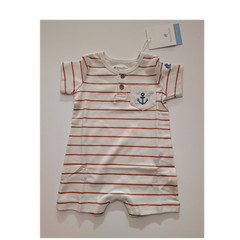 babycottons Pima Cotton Nautical Striped Anchor Coverall One-Piece 3 Months