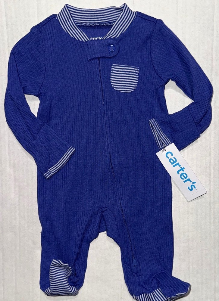 CARTERS ribbed sleeper med blue/stripes size PREEMIE