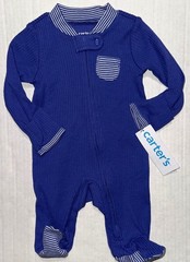 CARTERS ribbed sleeper med blue/stripes size PREEMIE