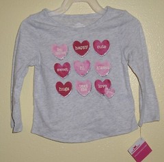 Way to Celebrate ~ Valentines Conversation Hearts Gray L/S Tee Shirt 18 M NWT