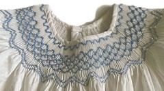 White Polka Dots Geometric Smocked with Pearl Short Bishop Sleeve Dress