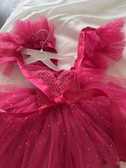 Baby Pink Fit & Flare Dress 9-12 Months Glitter Bow Ruffle Sleeveless Tulle