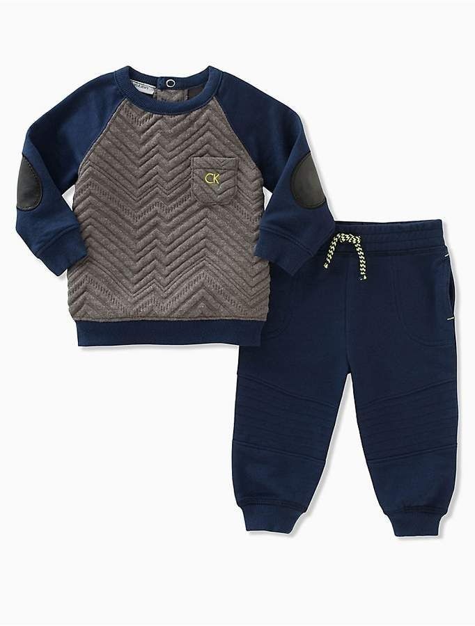 Calvin Klein Baby Boys 2 Pc French Terry Jog Set, Grey/Navy 18M
