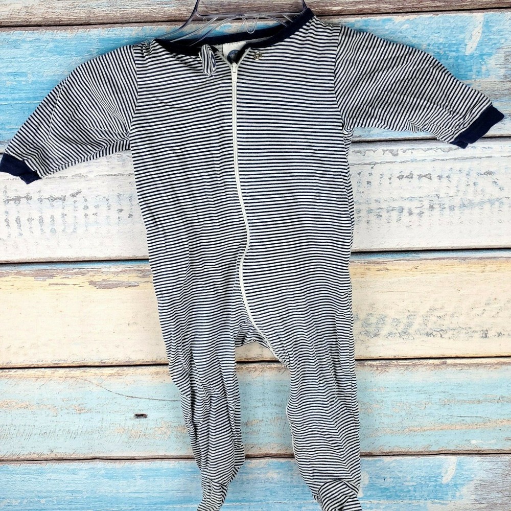 Gerber 5-9 Months 1 Piece White/Blue Stripes Zipper in the middle USA Seller