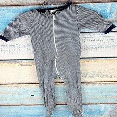 Gerber 5-9 Months 1 Piece White/Blue Stripes Zipper in the middle USA Seller