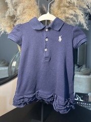 Ralph Lauren Girls 6M 2pc Blue Knit Polo Dress Ruffle Hem & Bloomer Set