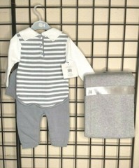 NEW NWT 2 piece Gray PLUSH SOFT Thick Knit Outfit/Hat & Blanket Layette Set 3-6M