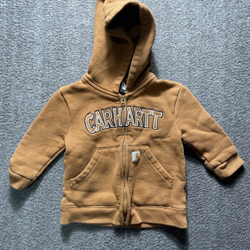 Carhart Mini Hoodie 12M Brown with Full Zipper Infant Embroidered Logo