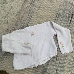 Vtg Hartstrings Cardigan 18m Baby Girl Embroidered 100% Cotton Pink White Flower