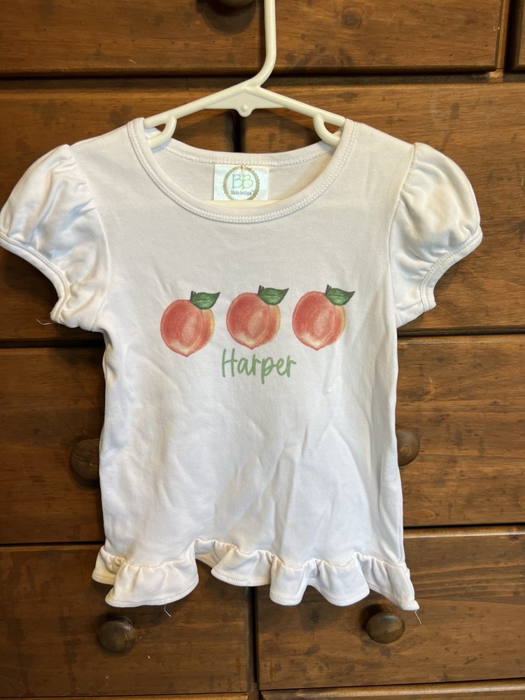 Blanks Boutique White “Harper” Peach Graphic Ruffle T-Shirt 2T Short Sleeve Crew