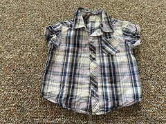 Old Navy Boys Purple, White, Black Checked Short-Sleeved Button Up Shirt 6-12M