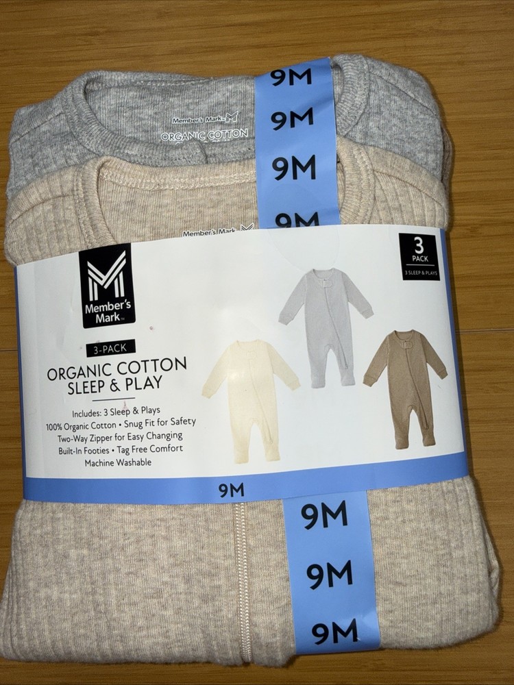 Member’s Mark Baby 3-Pack Organic Cotton Soft Sleep And Play Neutral Free Ship